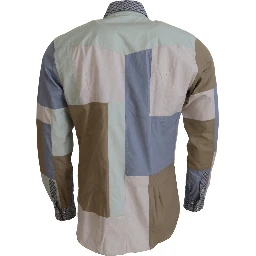 Multicolor Cotton Patchwork Slim Shirt