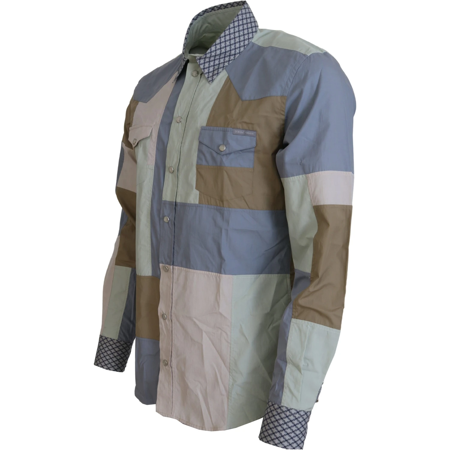 Multicolor Cotton Patchwork Slim Shirt
