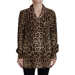 Brown Leopard Print Long Sleeves Blouse Top