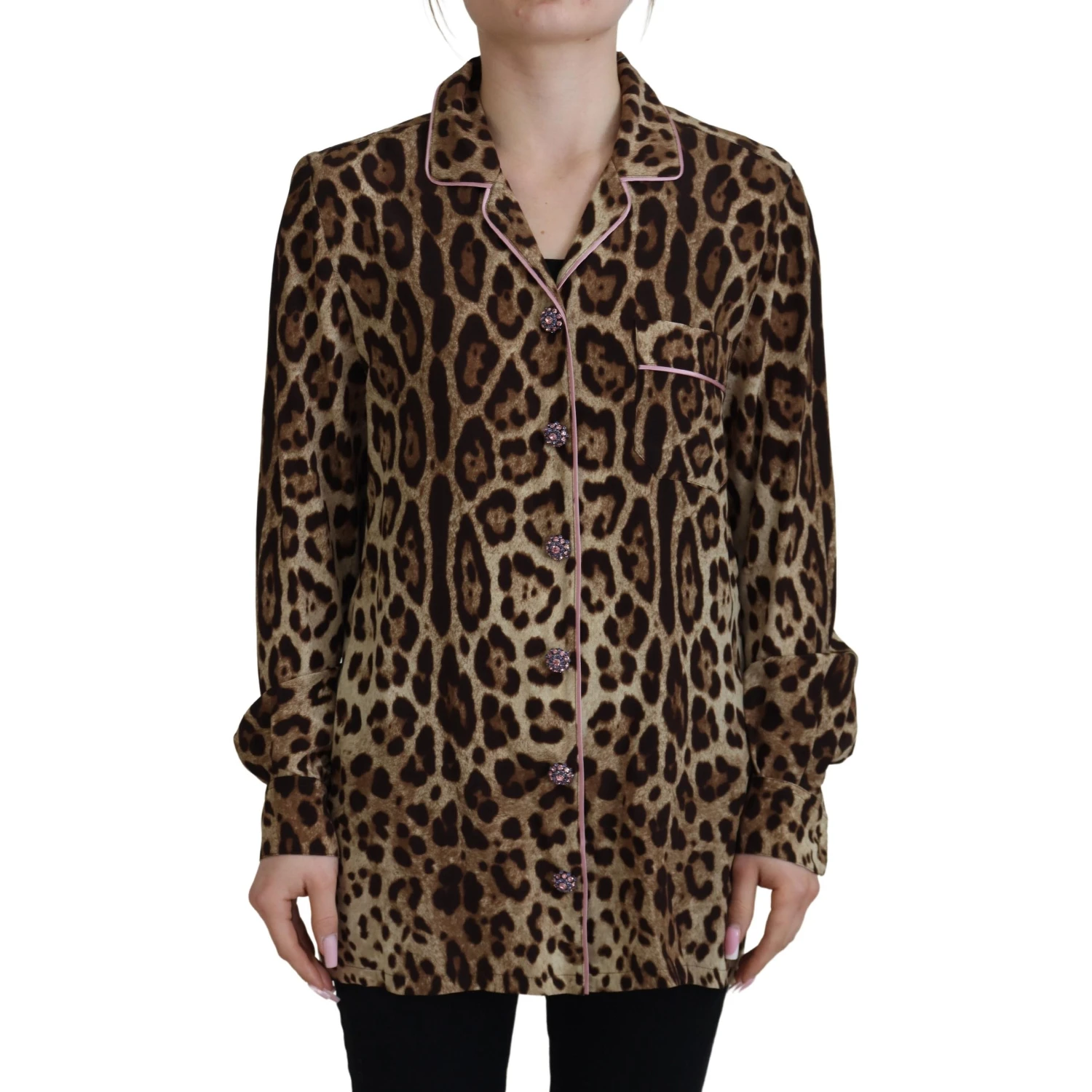 Brown Leopard Print Long Sleeves Blouse Top