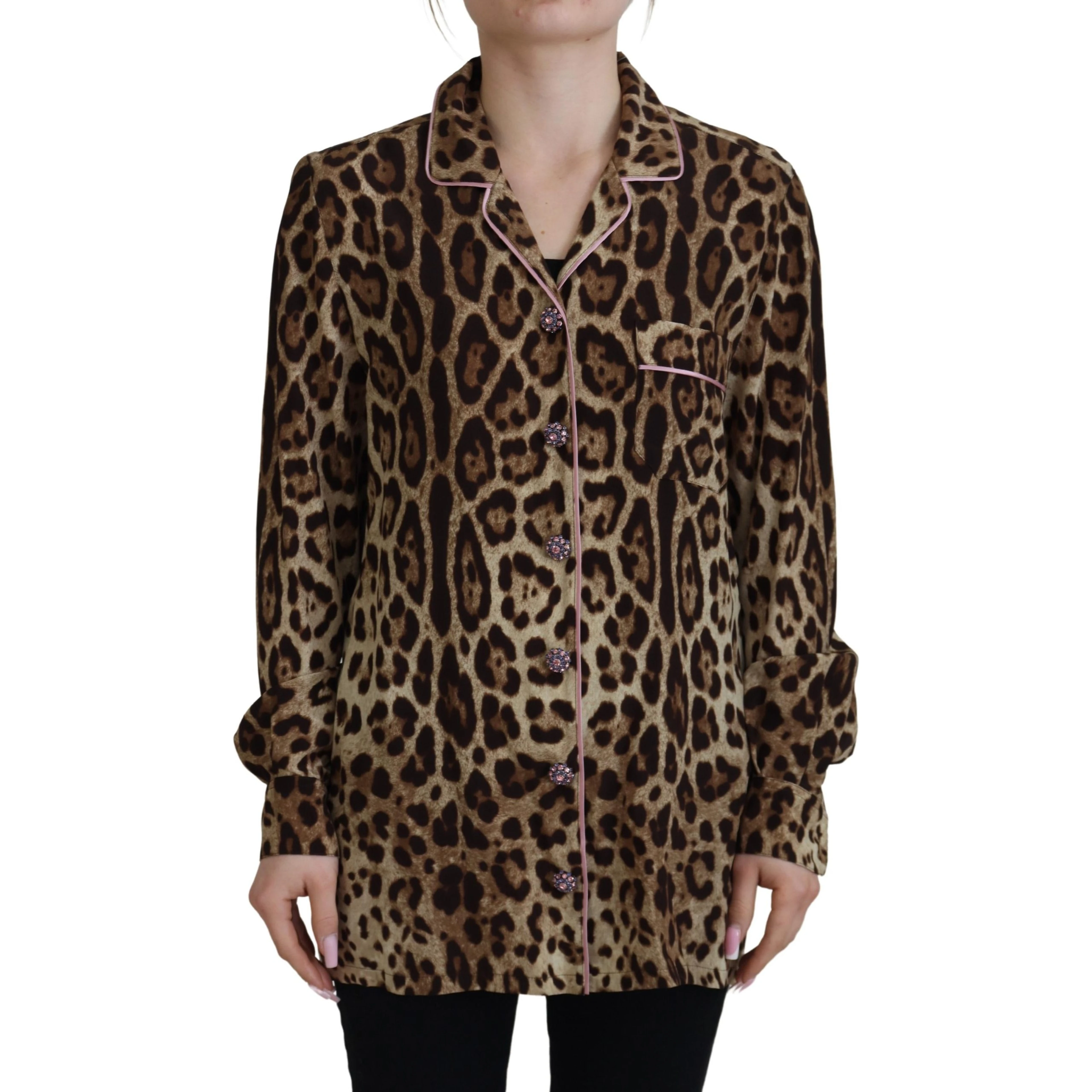 Brown Leopard Print Long Sleeves Blouse Top