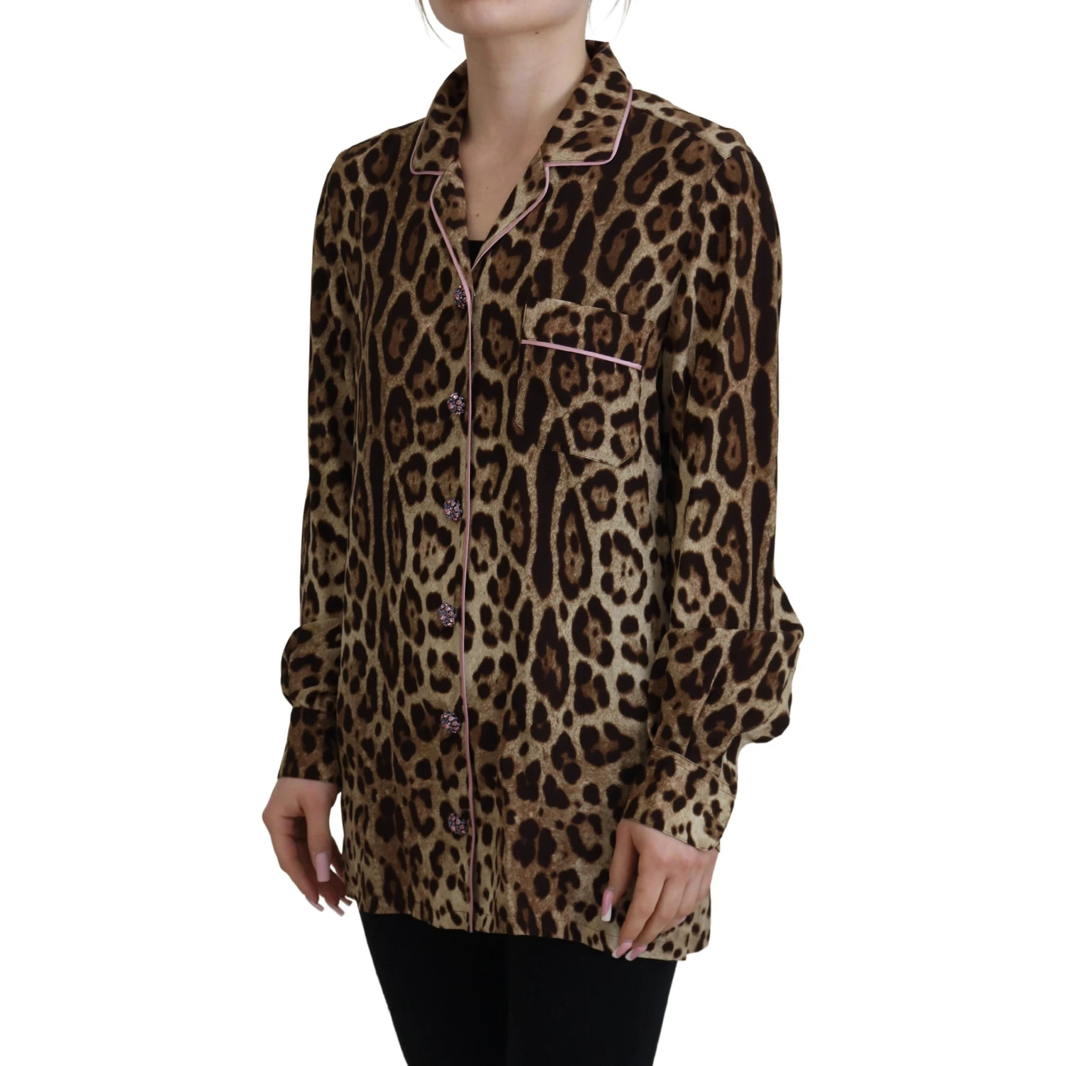 Brown Leopard Print Long Sleeves Blouse Top