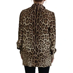 Brown Leopard Print Long Sleeves Blouse Top