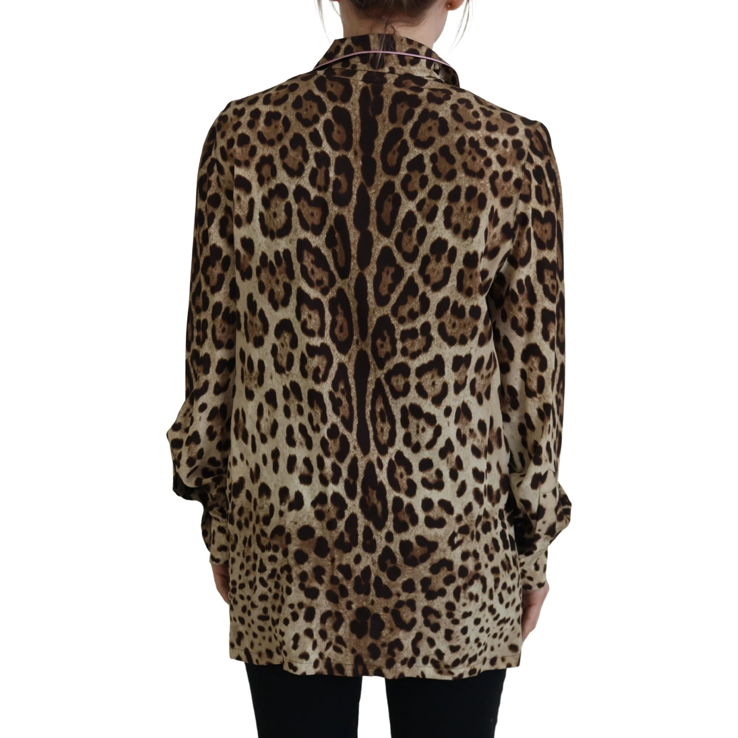 Brown Leopard Print Long Sleeves Blouse Top