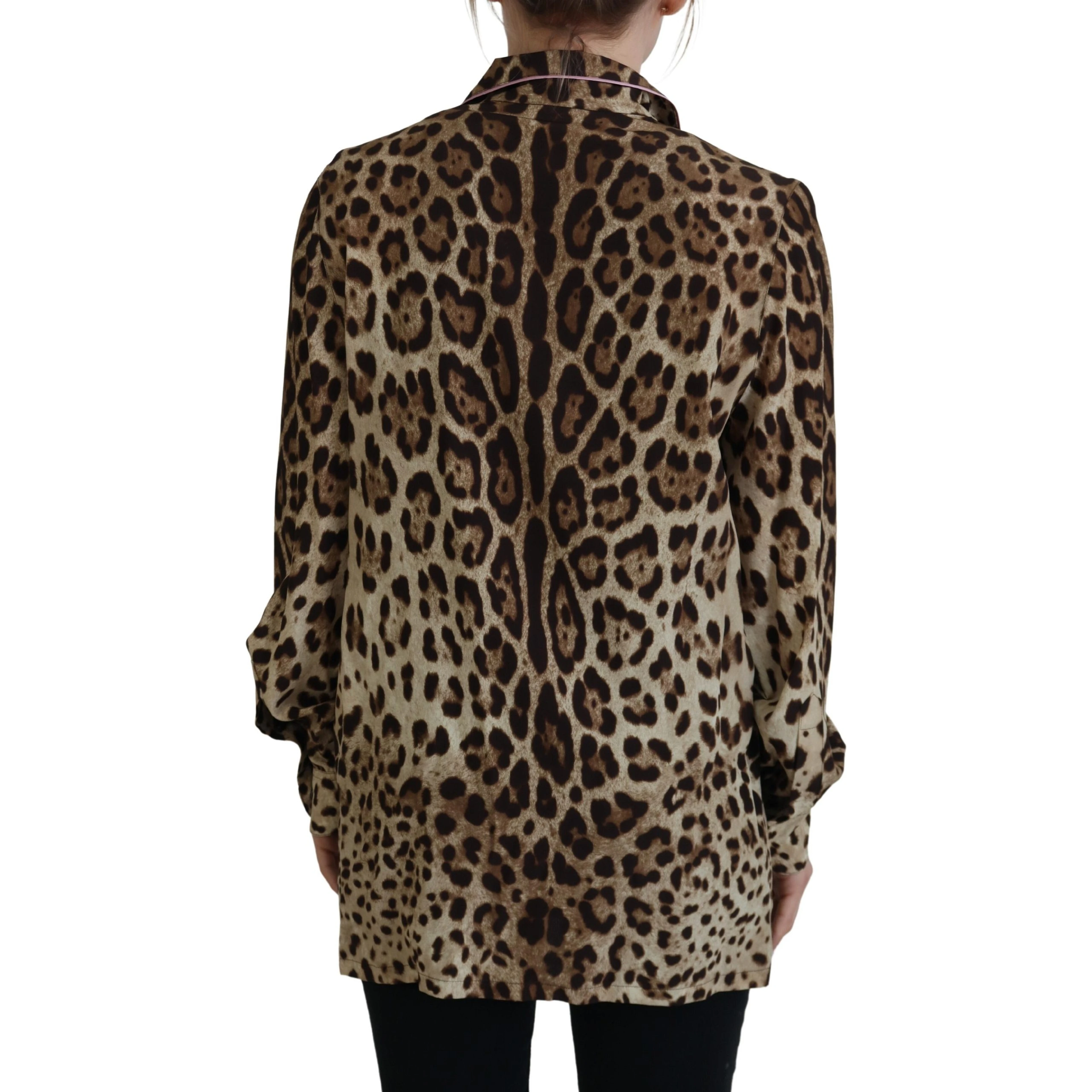 Brown Leopard Print Long Sleeves Blouse Top