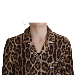 Brown Leopard Print Long Sleeves Blouse Top