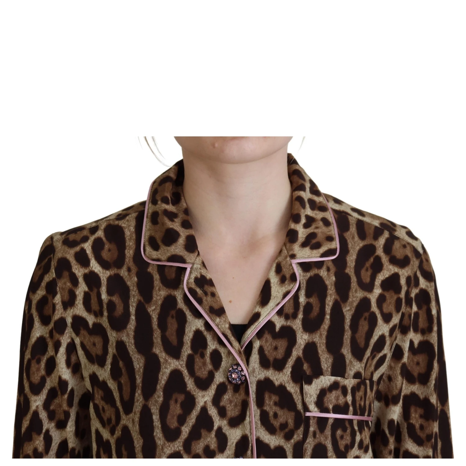 Brown Leopard Print Long Sleeves Blouse Top