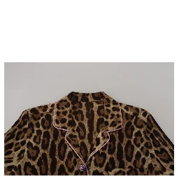 Brown Leopard Print Long Sleeves Blouse Top