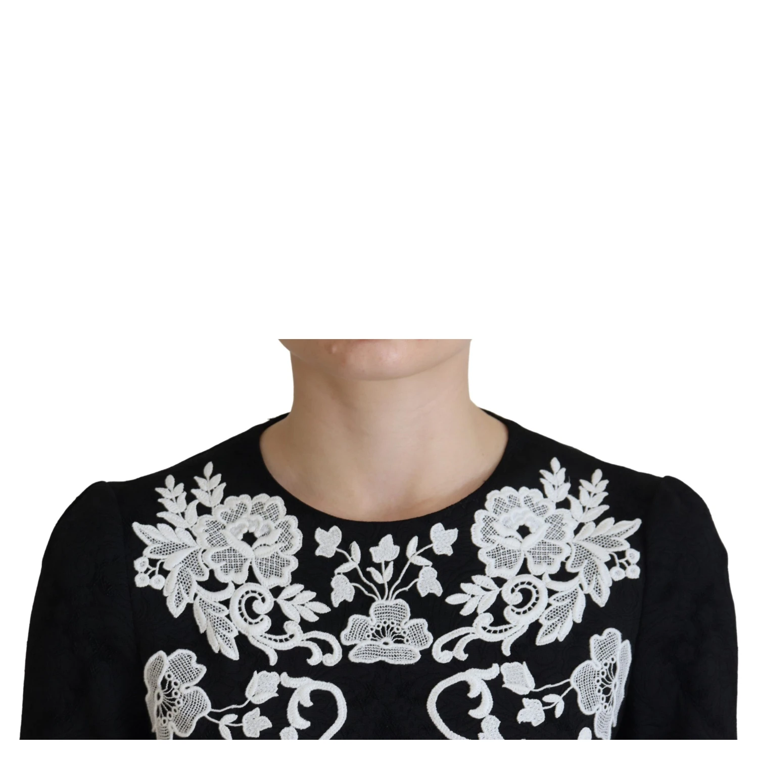 Black Lace Trim Half Sleeves A-line Dress