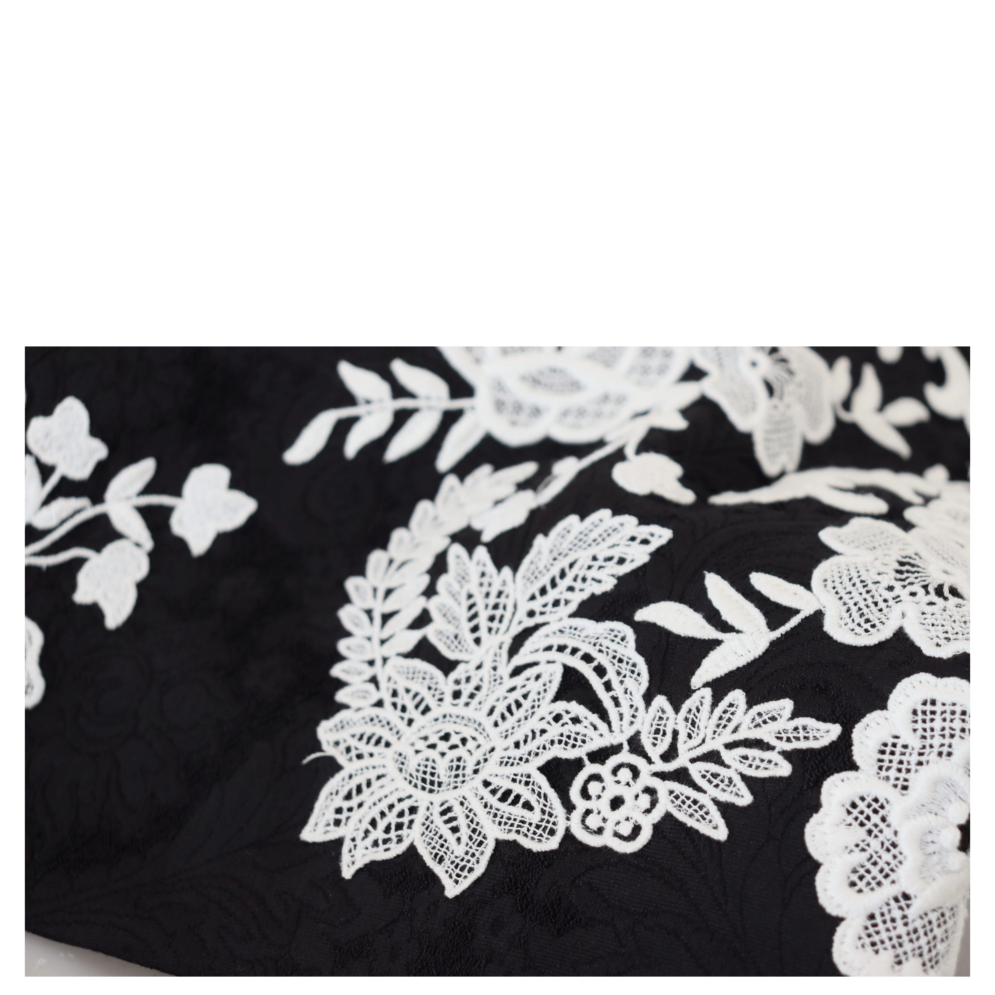 Black Lace Trim Half Sleeves A-line Dress
