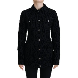 Black Leopard Long Sleeve Denim Cotton Jacket