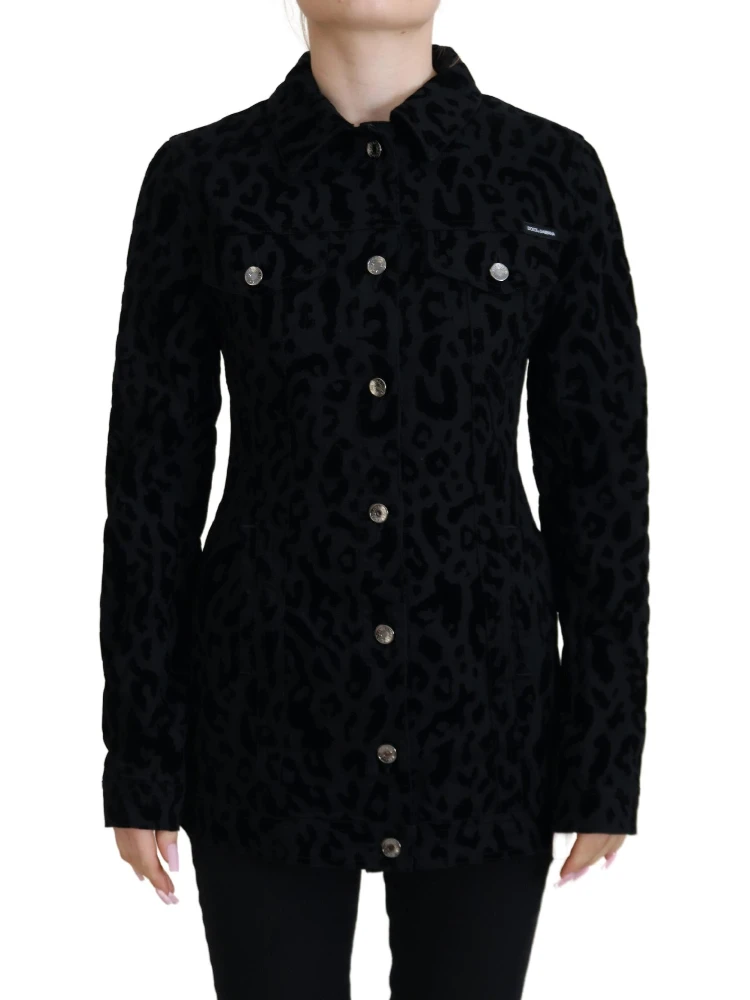 Black Leopard Long Sleeve Denim Cotton Jacket