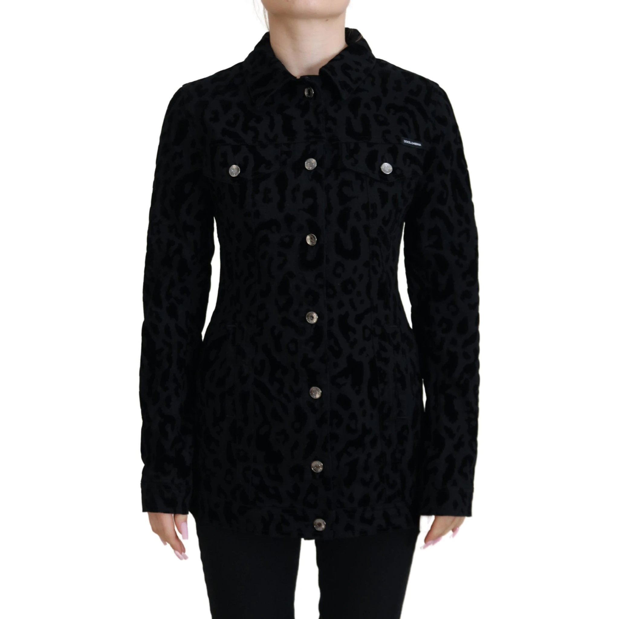 Black Leopard Long Sleeve Denim Cotton Jacket