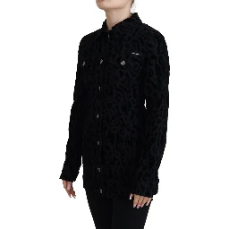 Black Leopard Long Sleeve Denim Cotton Jacket