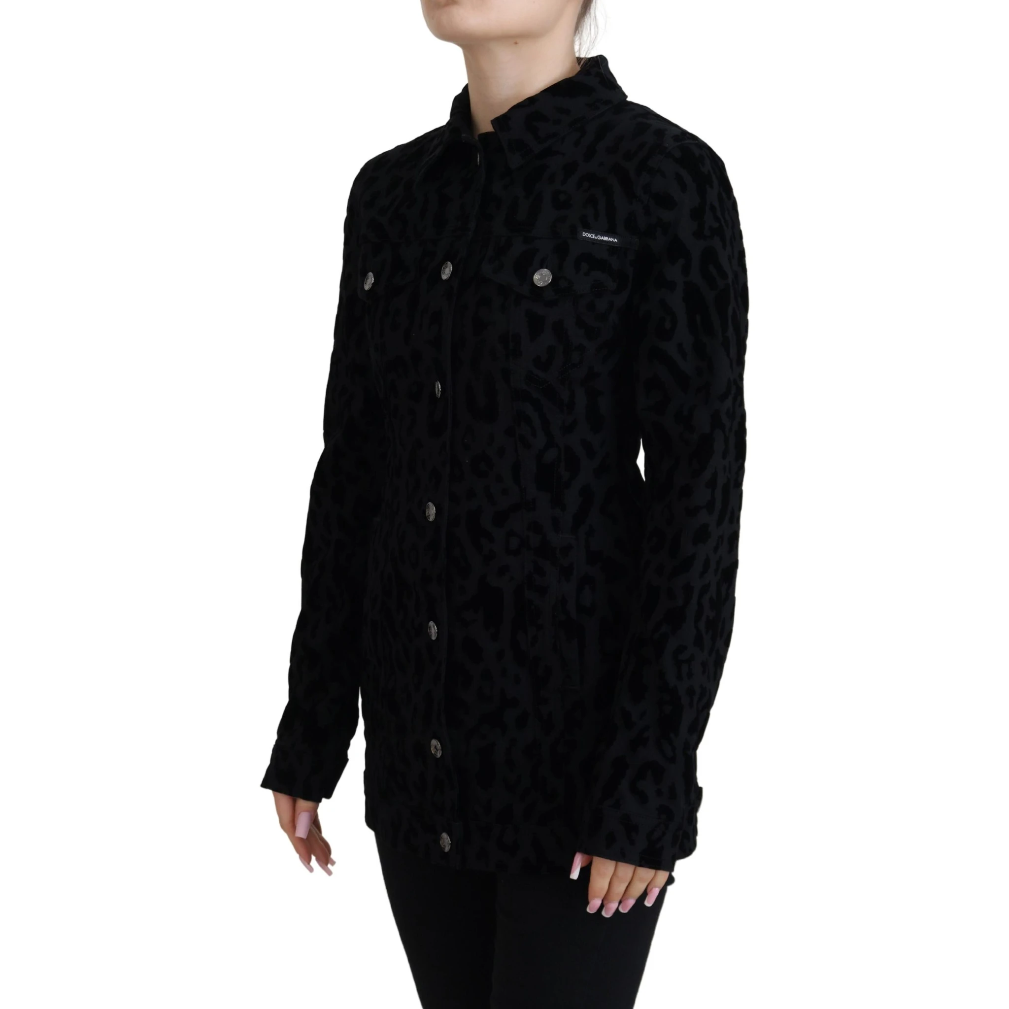 Black Leopard Long Sleeve Denim Cotton Jacket