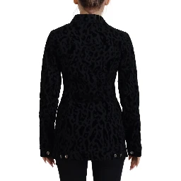 Black Leopard Long Sleeve Denim Cotton Jacket