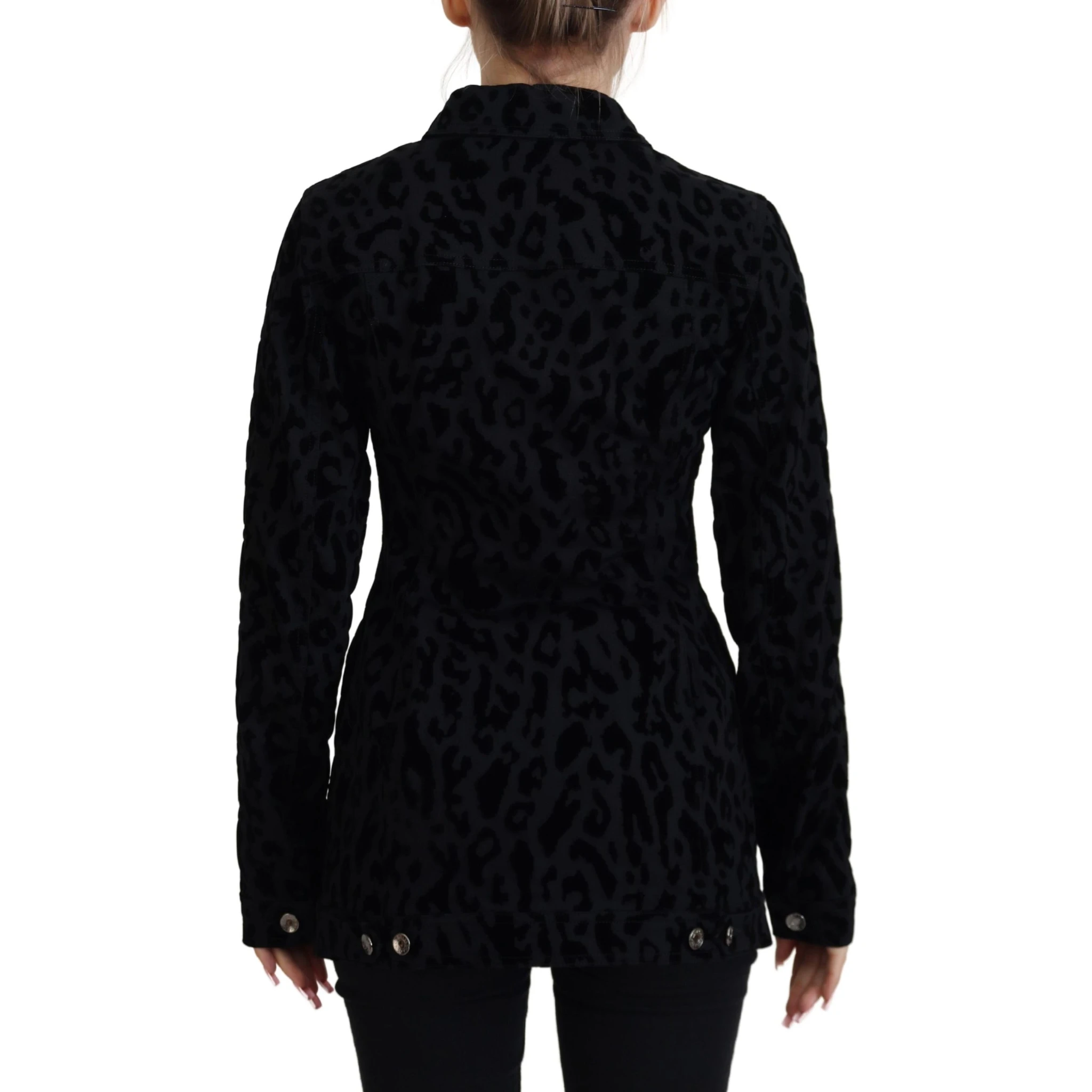 Black Leopard Long Sleeve Denim Cotton Jacket