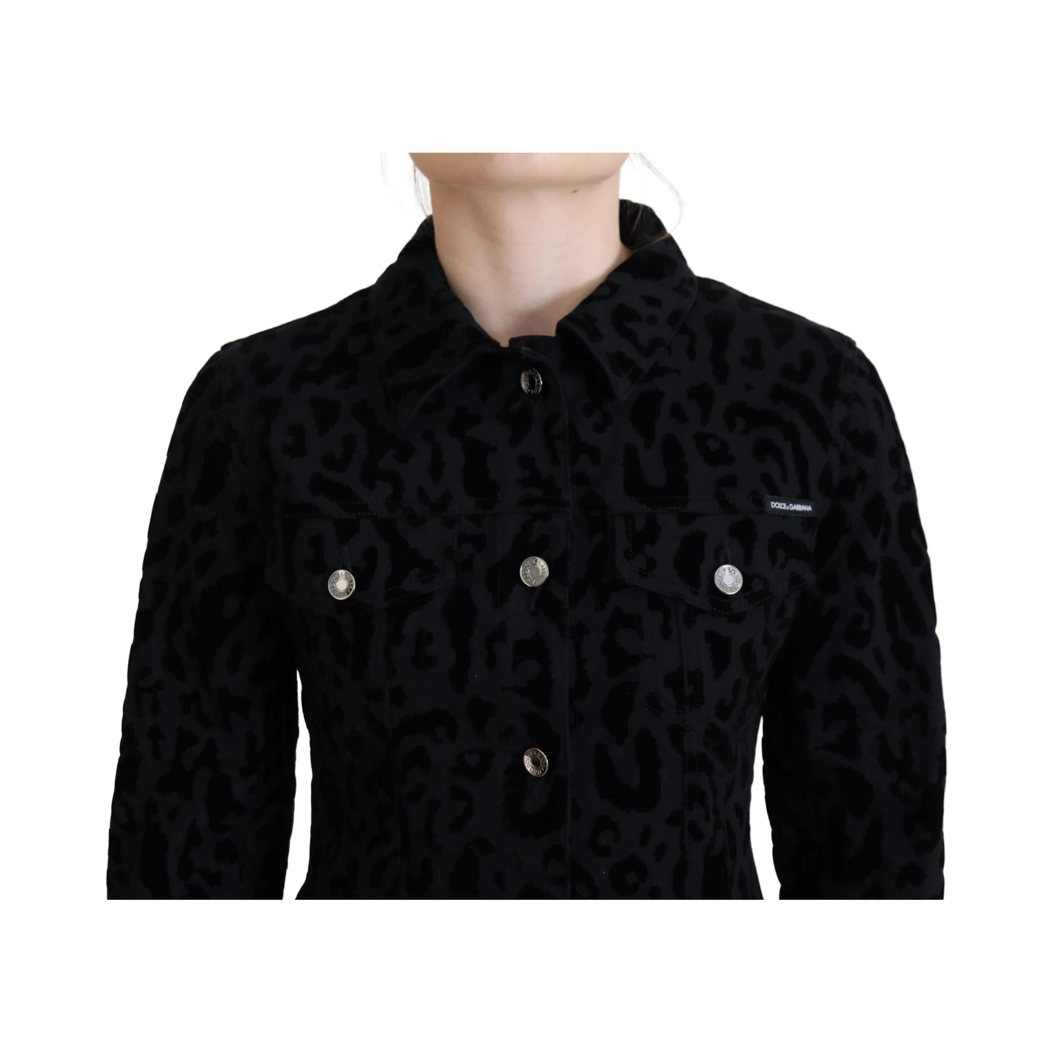 Black Leopard Long Sleeve Denim Cotton Jacket