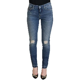 Blue Washed Cotton Tattered Denim Jeans