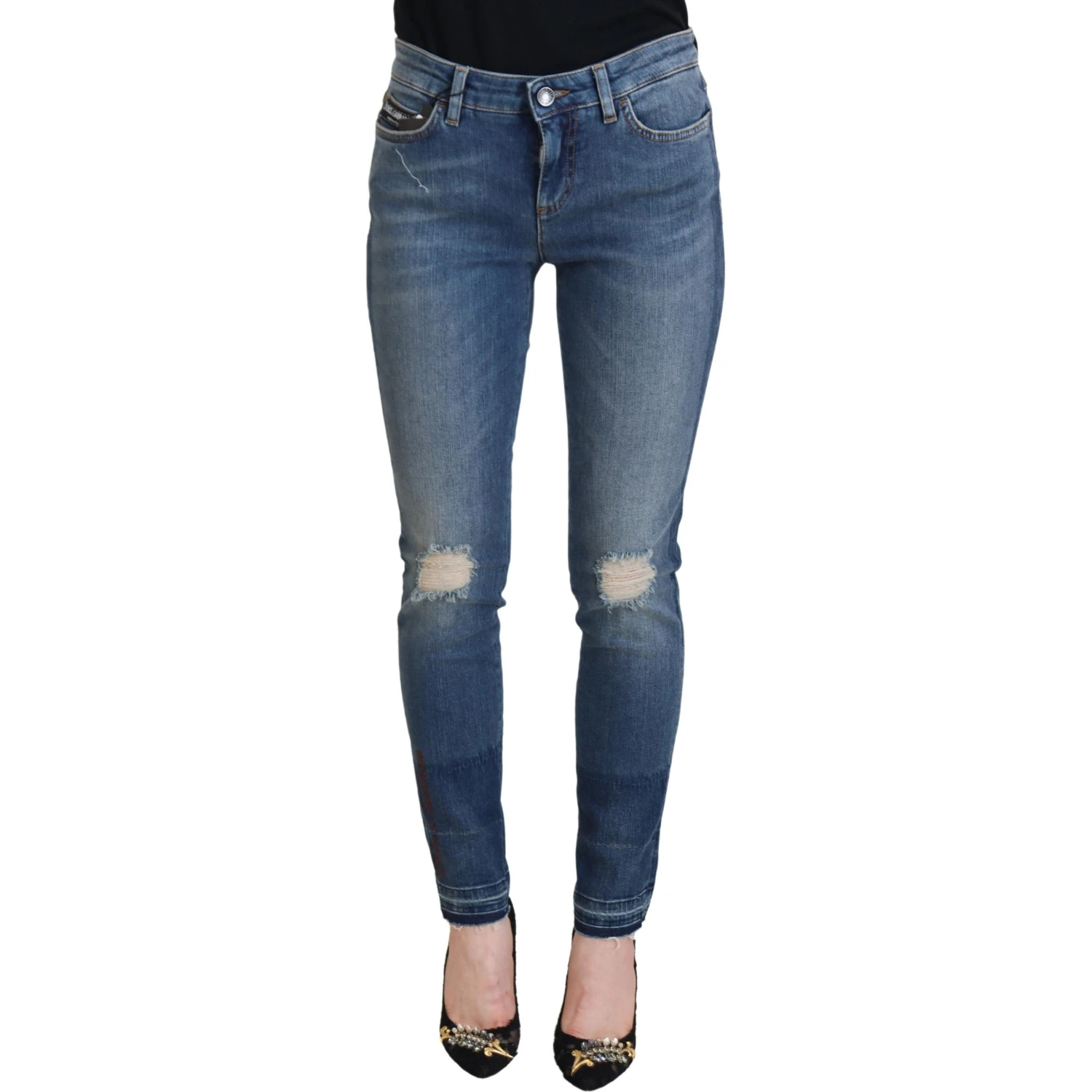 Blue Washed Cotton Tattered Denim Jeans