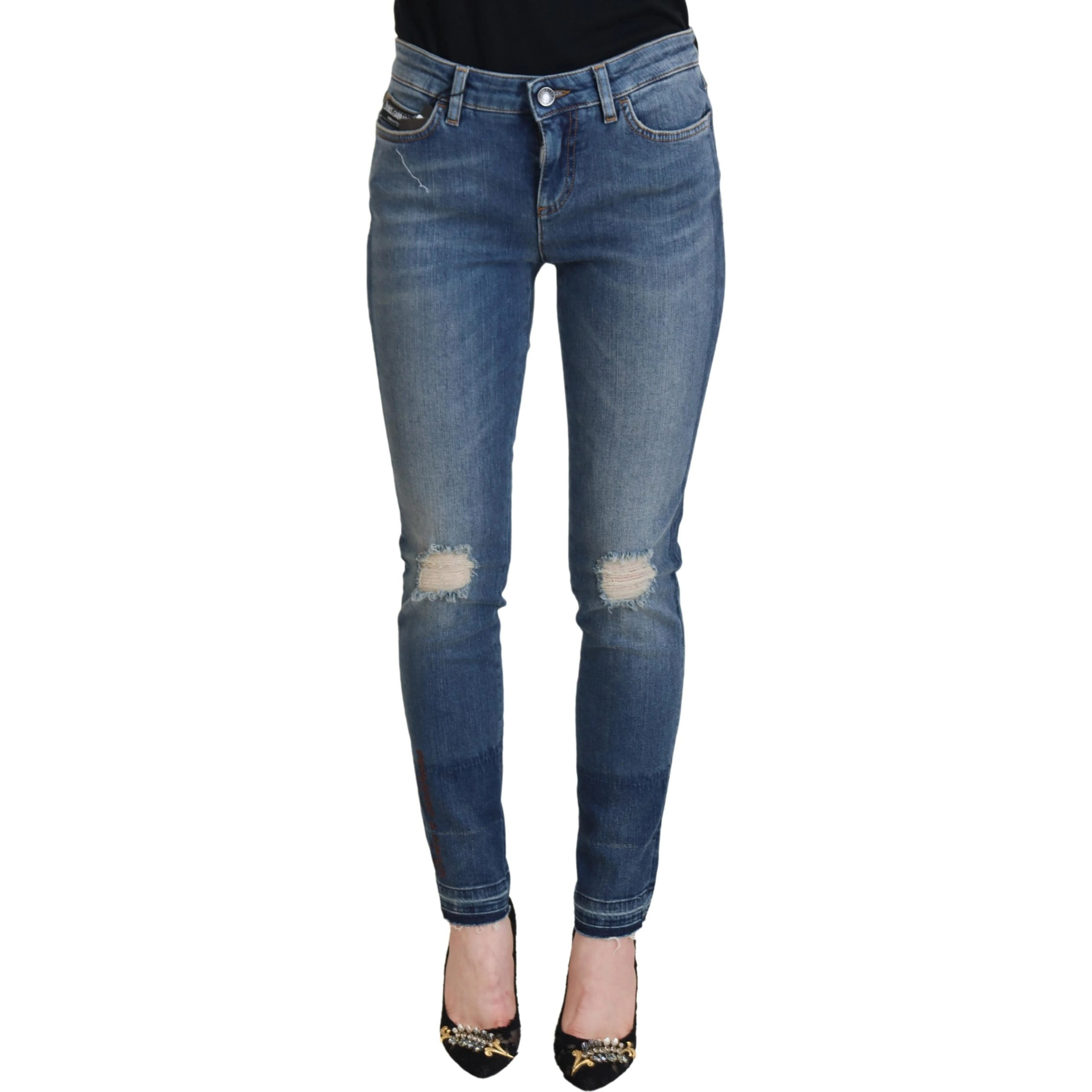 Blue Washed Cotton Tattered Denim Jeans