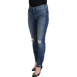 Blue Washed Cotton Tattered Denim Jeans