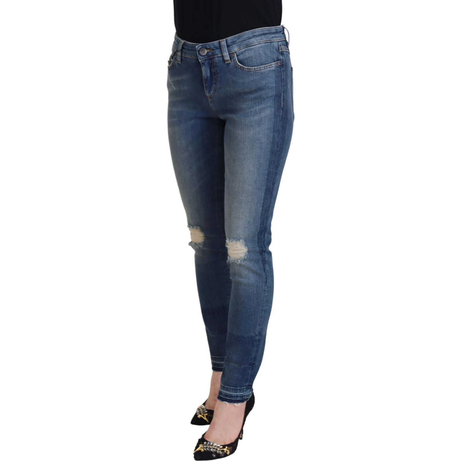 Blue Washed Cotton Tattered Denim Jeans