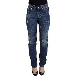 Blue Checkered Back Skinny Denim Jeans