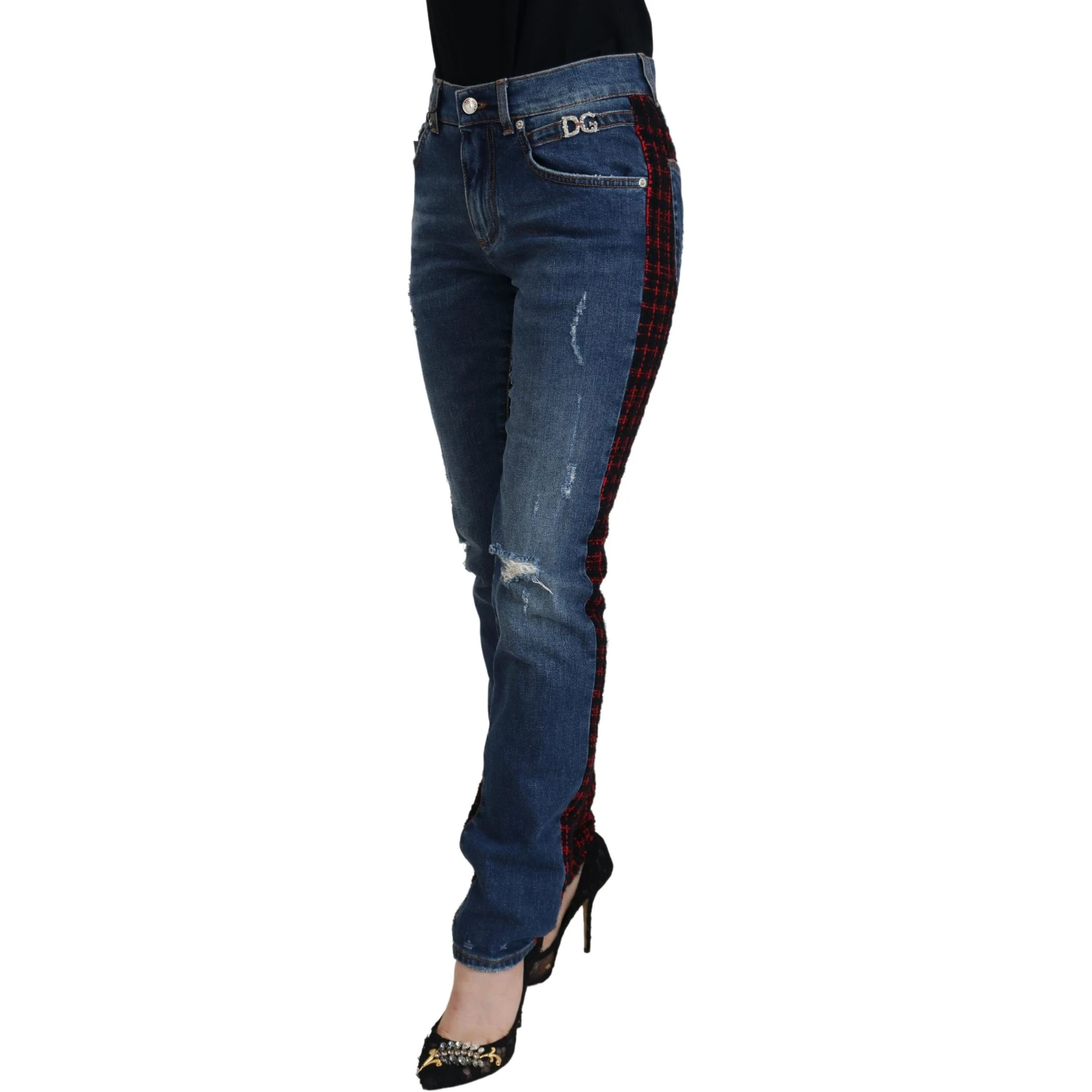 Blue Checkered Back Skinny Denim Jeans