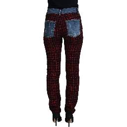 Blue Checkered Back Skinny Denim Jeans