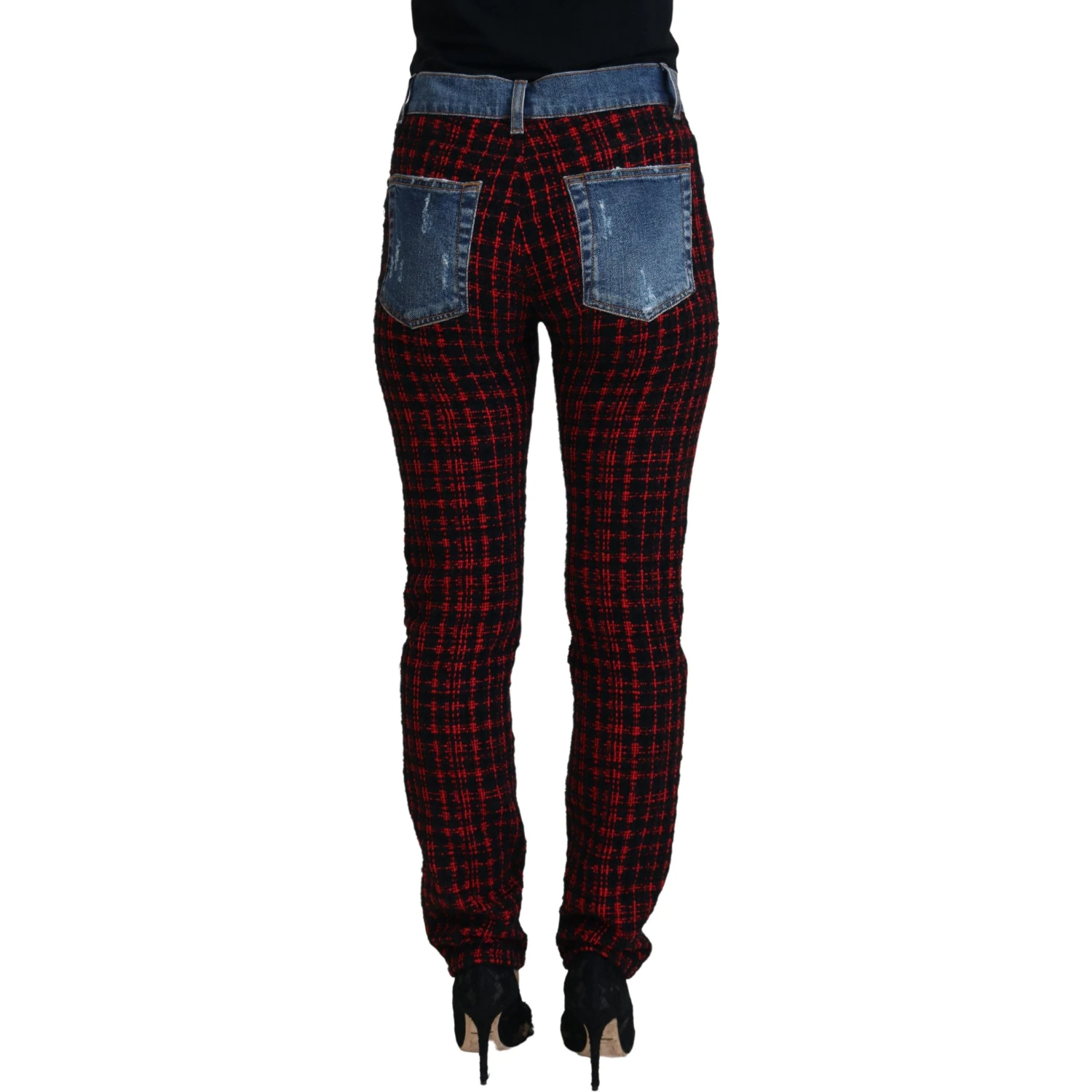 Blue Checkered Back Skinny Denim Jeans