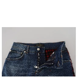Blue Checkered Back Skinny Denim Jeans
