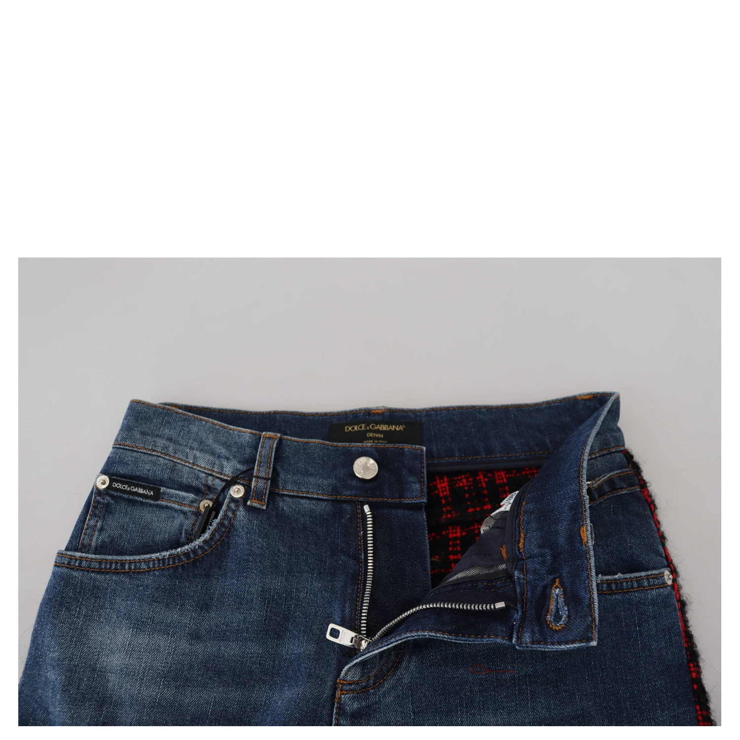 Blue Checkered Back Skinny Denim Jeans