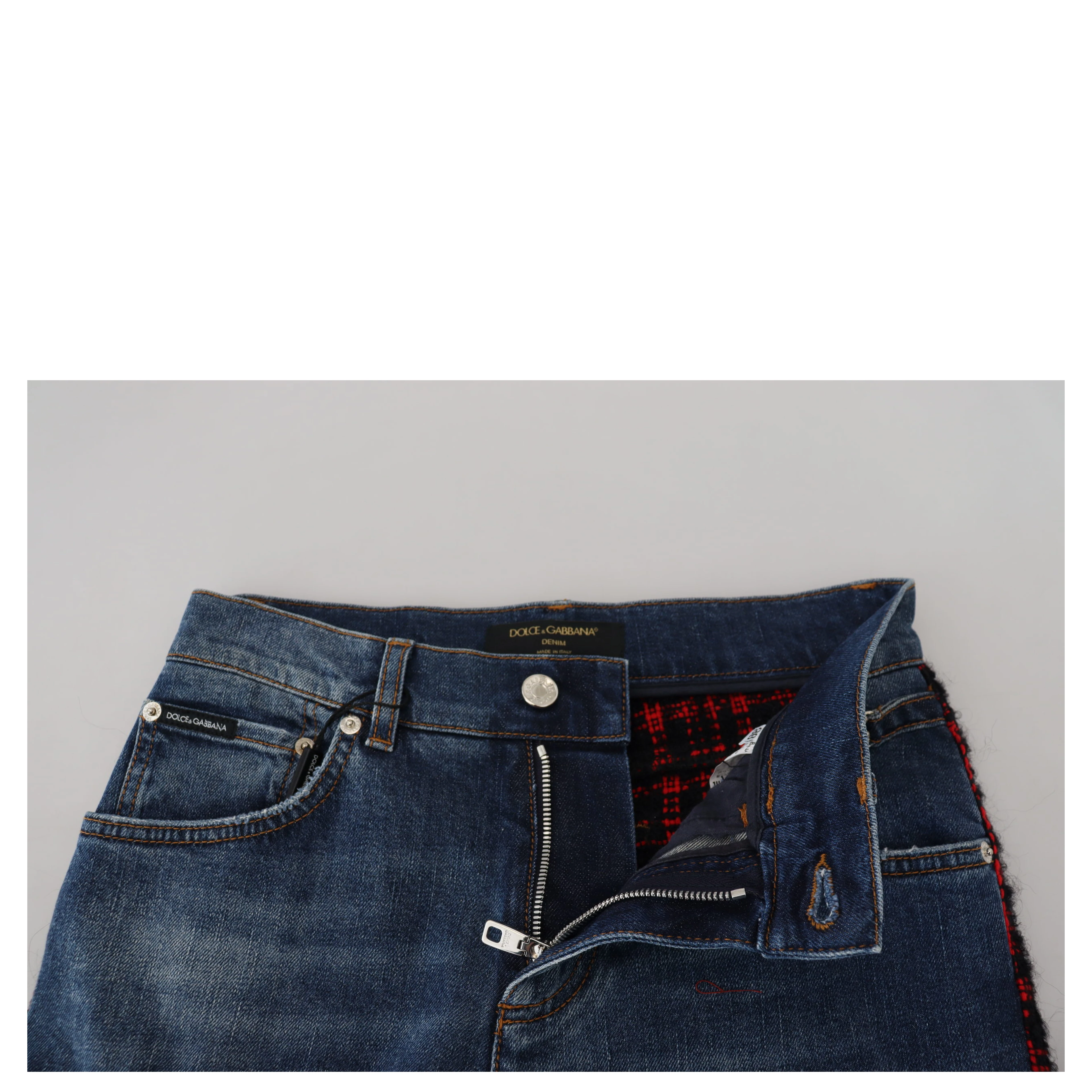 Blue Checkered Back Skinny Denim Jeans