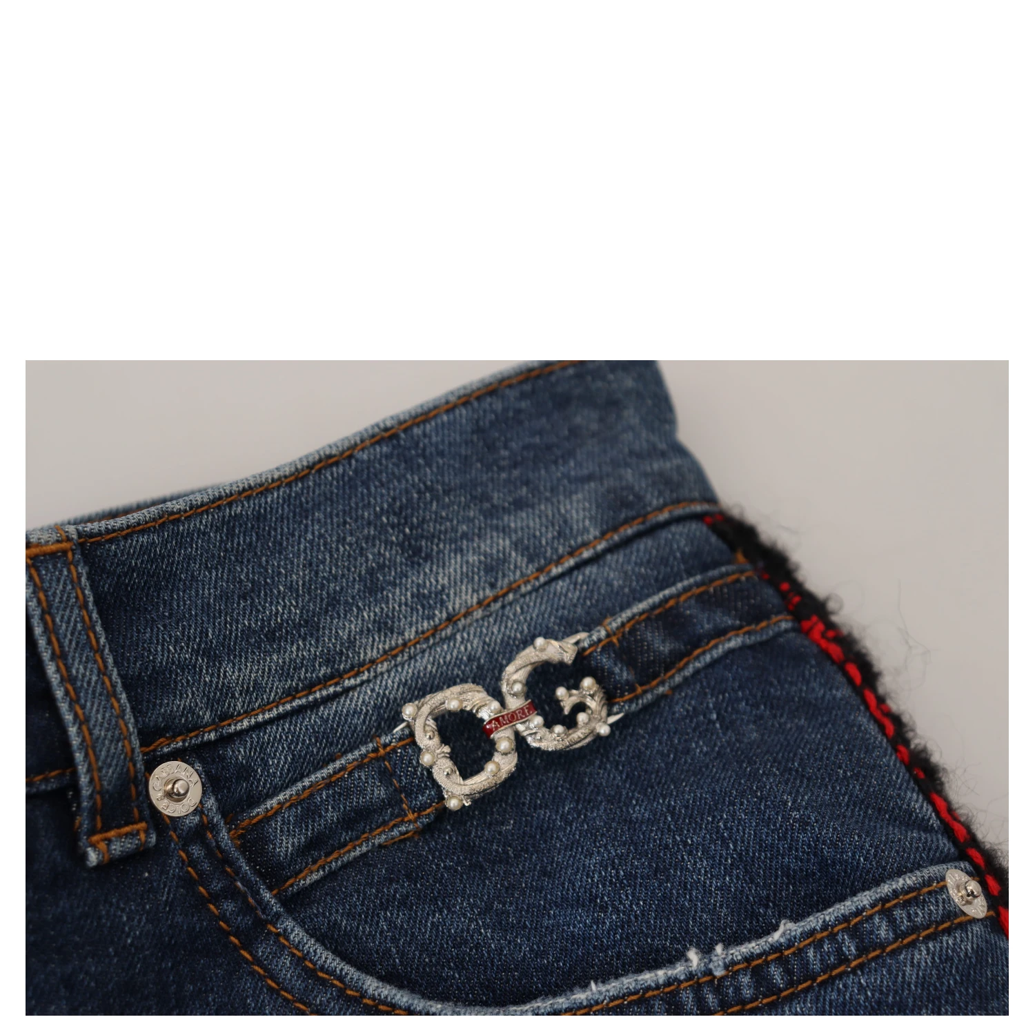 Blue Checkered Back Skinny Denim Jeans