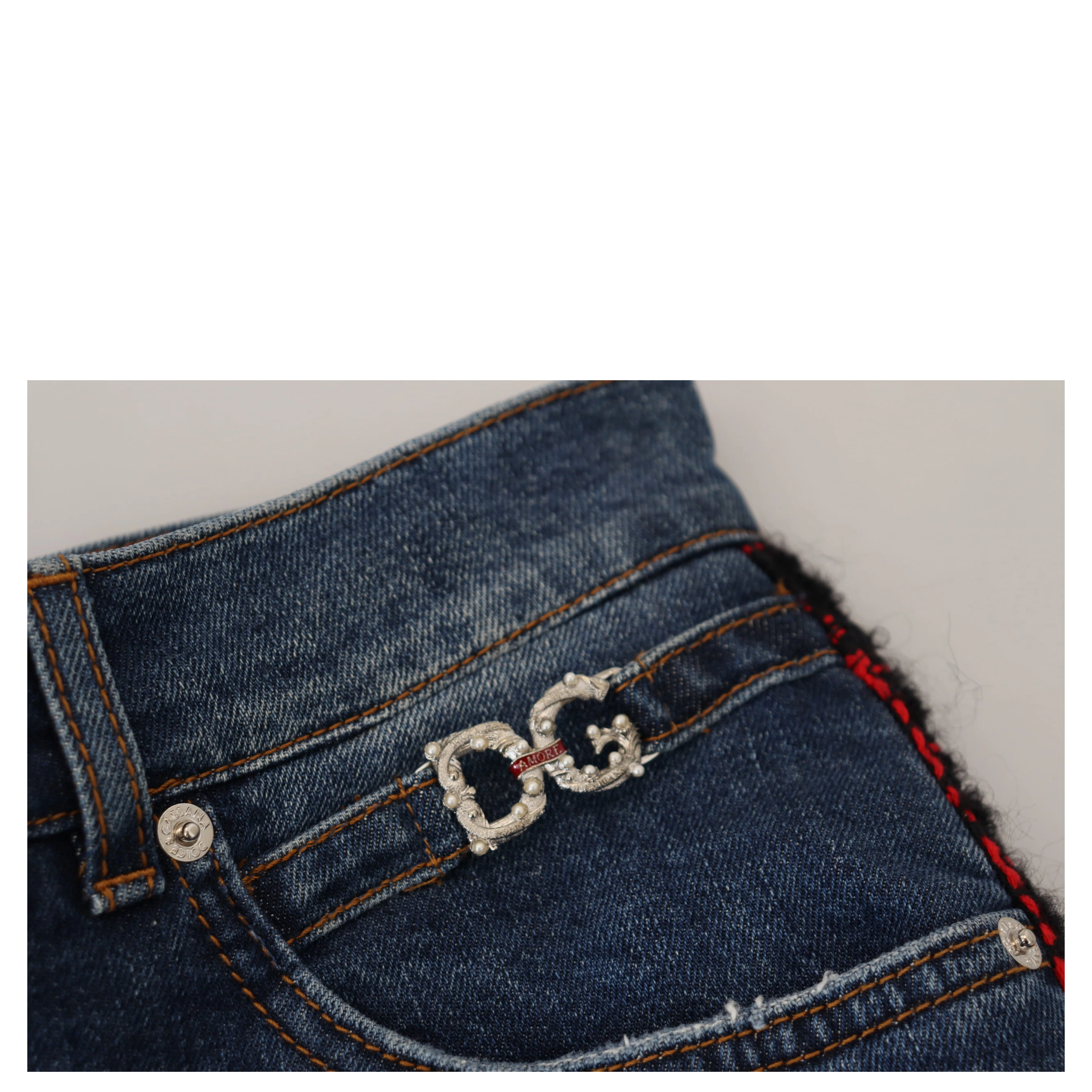 Blue Checkered Back Skinny Denim Jeans