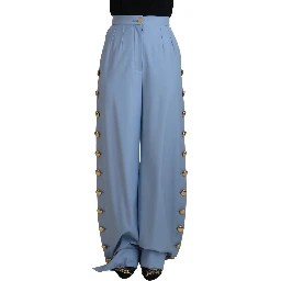 Light Blue Button Wide Leg Pants