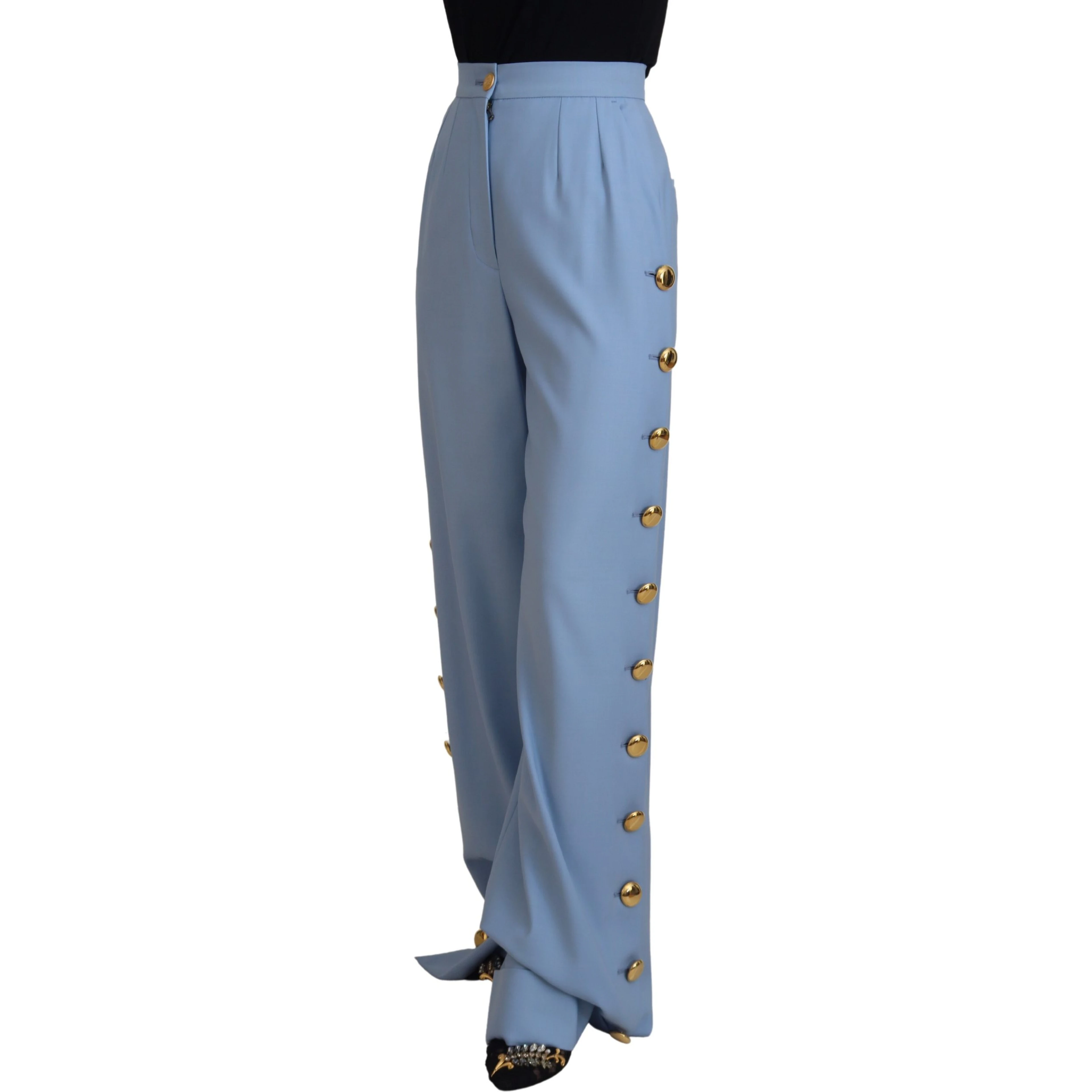 Light Blue Button Wide Leg Pants