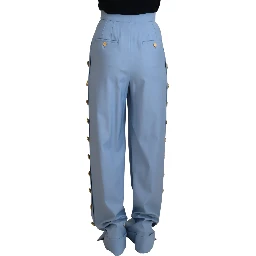 Light Blue Button Wide Leg Pants