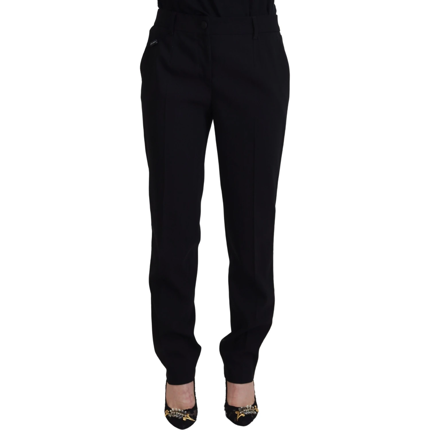 Black Tapered Women Wool Pants