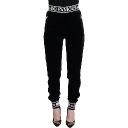 Black DG Logo Velvet Trouser Pants