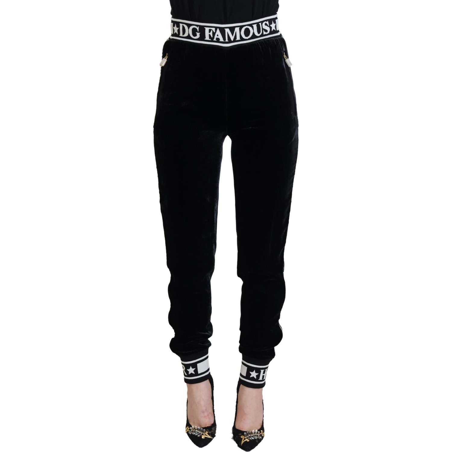 Black DG Logo Velvet Trouser Pants