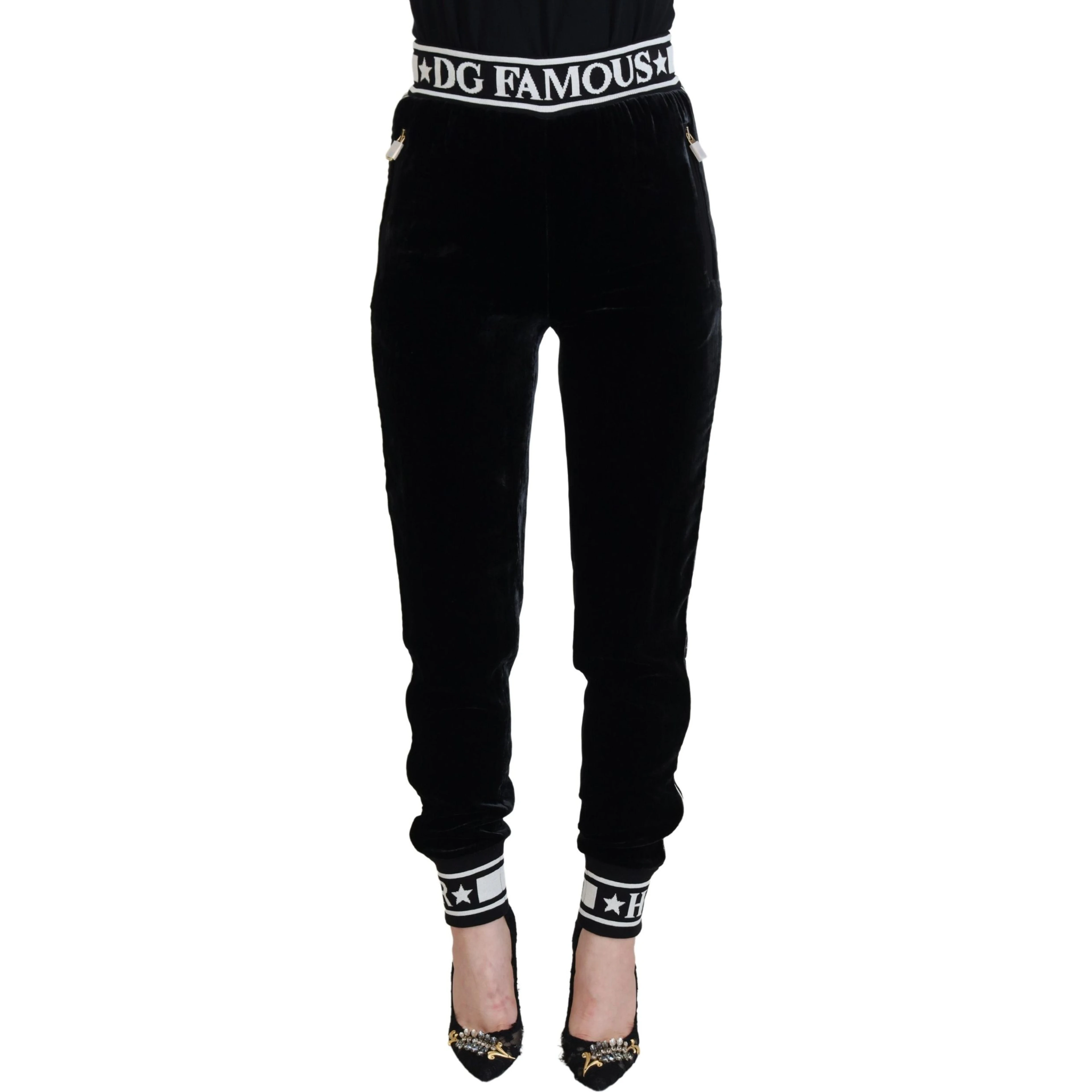 Black DG Logo Velvet Trouser Pants