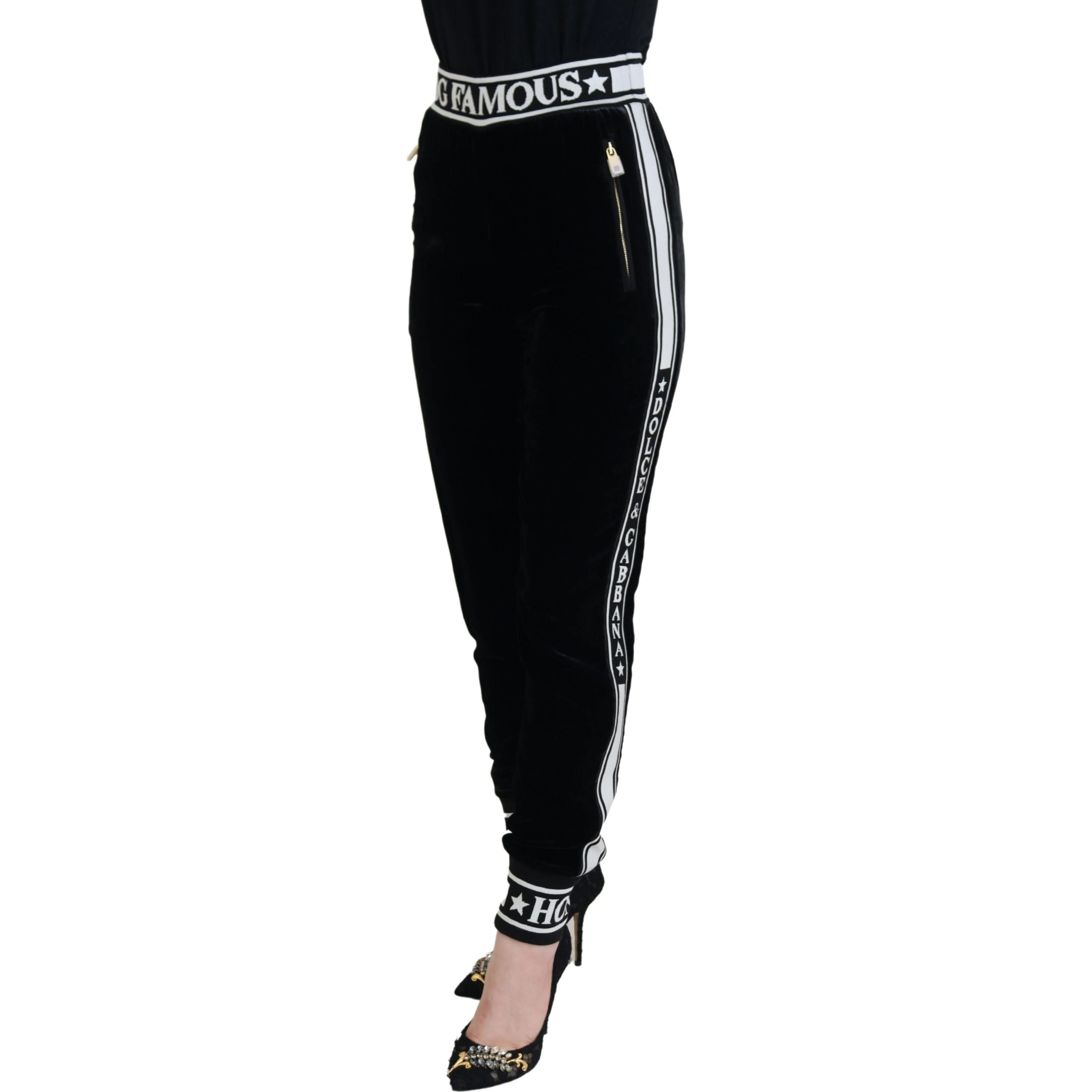 Black DG Logo Velvet Trouser Pants