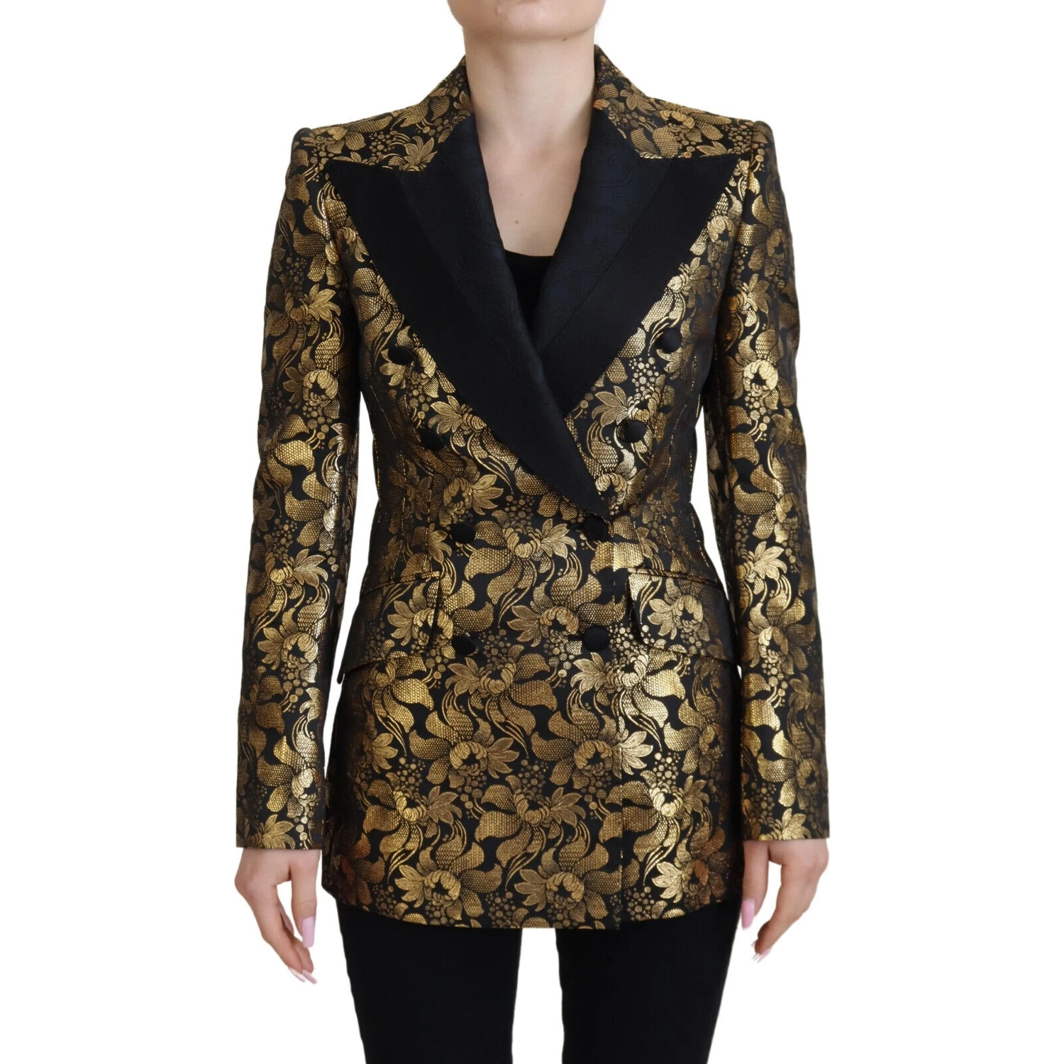 Black Gold Jacquard Coat Blazer Jacket