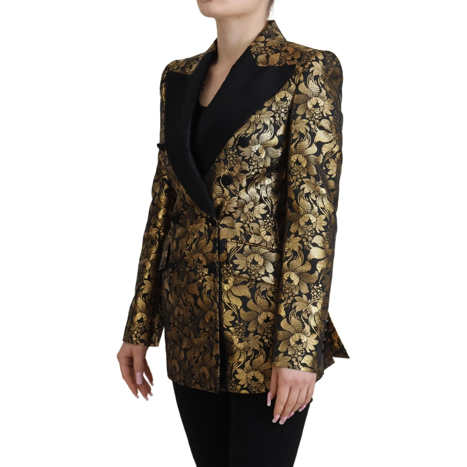 Black Gold Jacquard Coat Blazer Jacket