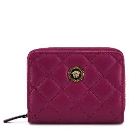 Purple Nappa Leather Bifold Zip Around Wallet