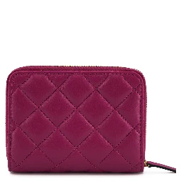 Purple Nappa Leather Bifold Zip Around Wallet
