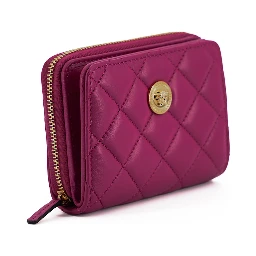 Purple Nappa Leather Bifold Zip Around Wallet