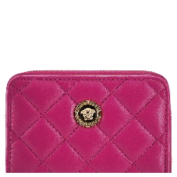 Purple Nappa Leather Bifold Zip Around Wallet